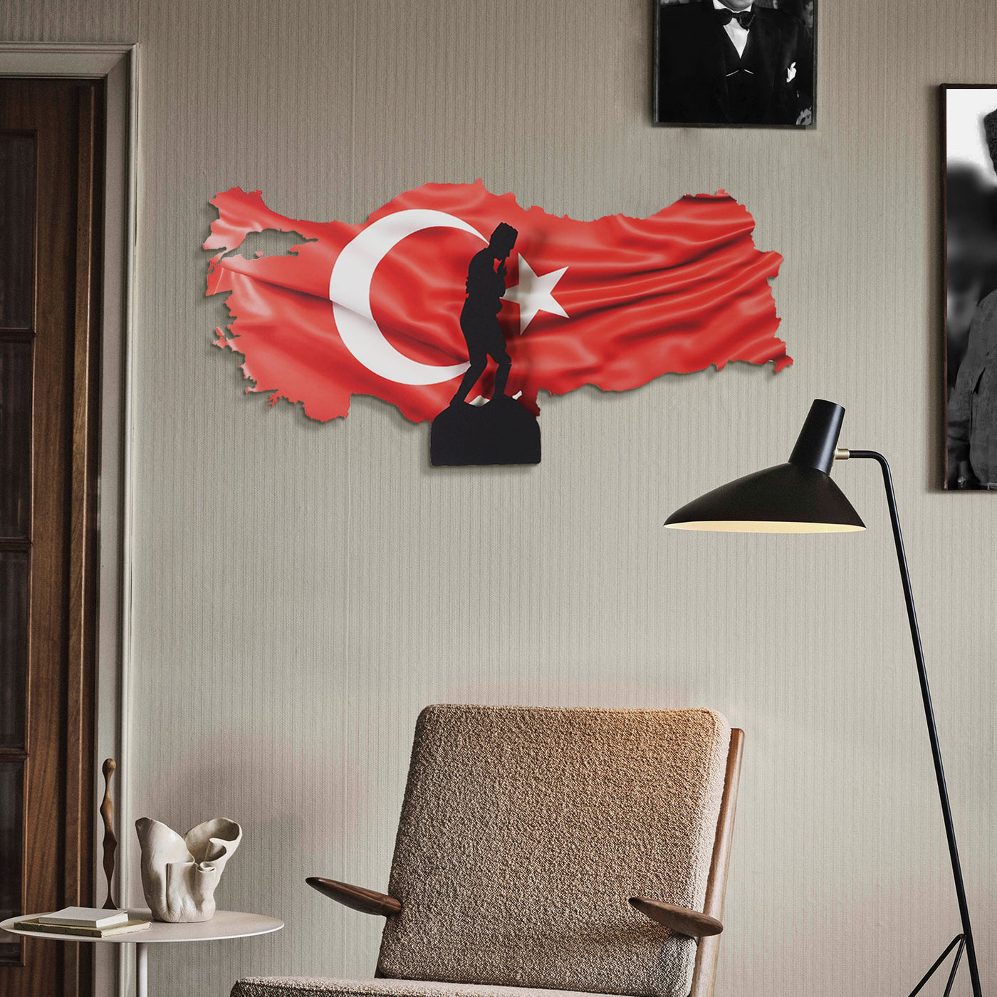 3 Boyutlu Renkli Atatürk ve Türkiye Haritası Metal Duvar Tablosu - APT763
