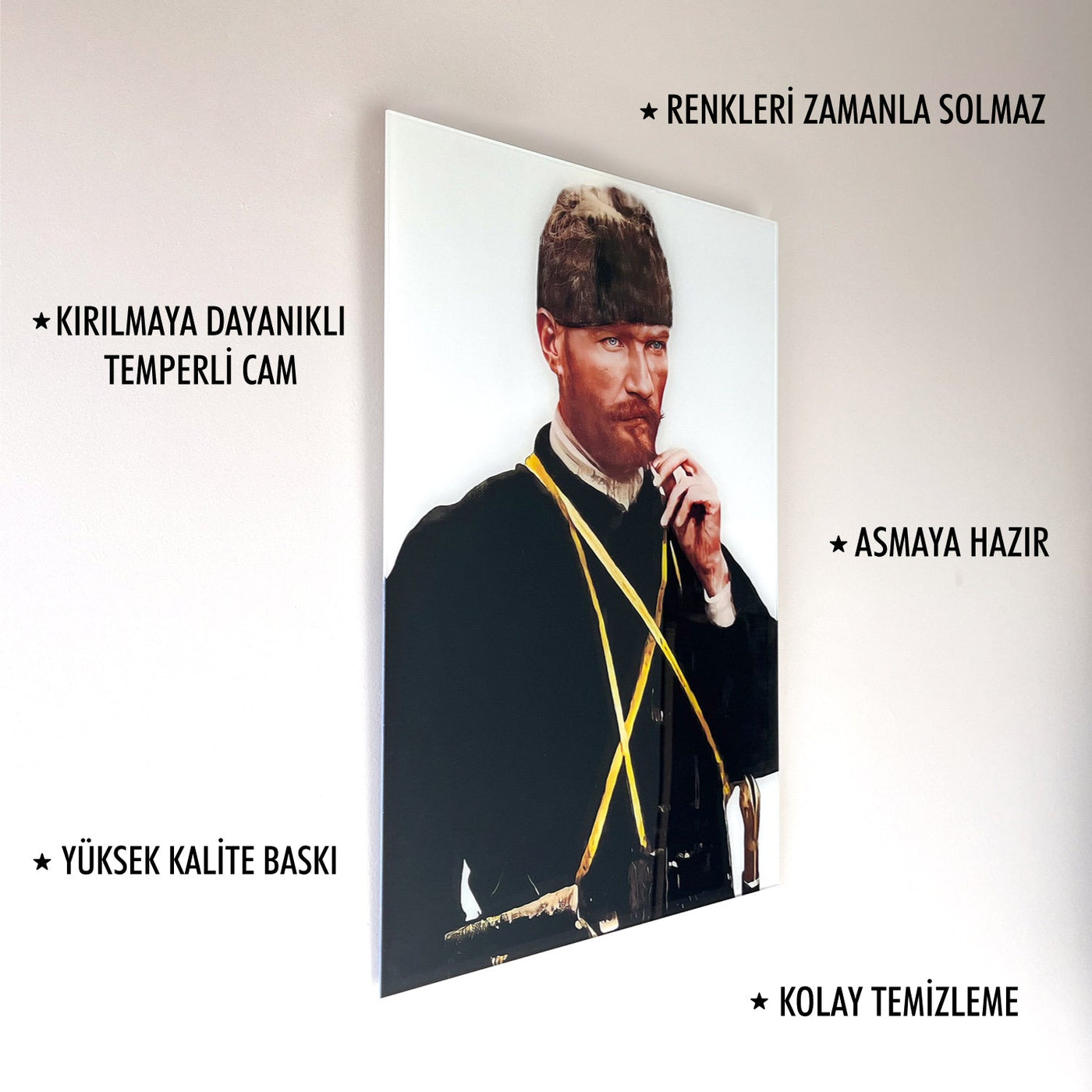 İstiklal Marşı, Atatürk ve Gençliğe Hitabe 3'lü Set Cam Tablo - ATC041