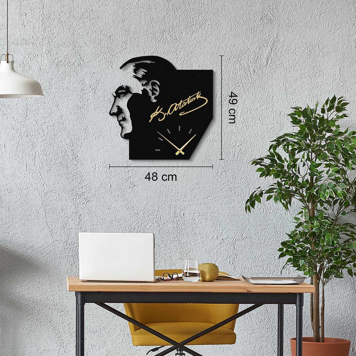 Atatürk Portre ve İmzalı Metal Duvar Saati - APS126